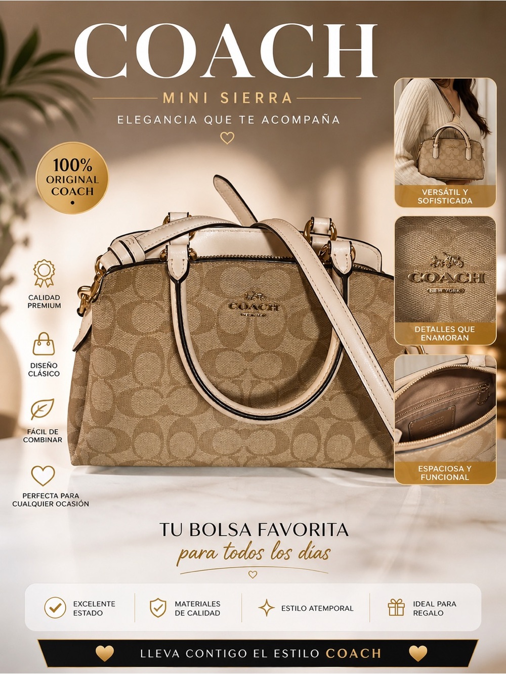 COACH Mini Sierra Satchel in Tan and Cream